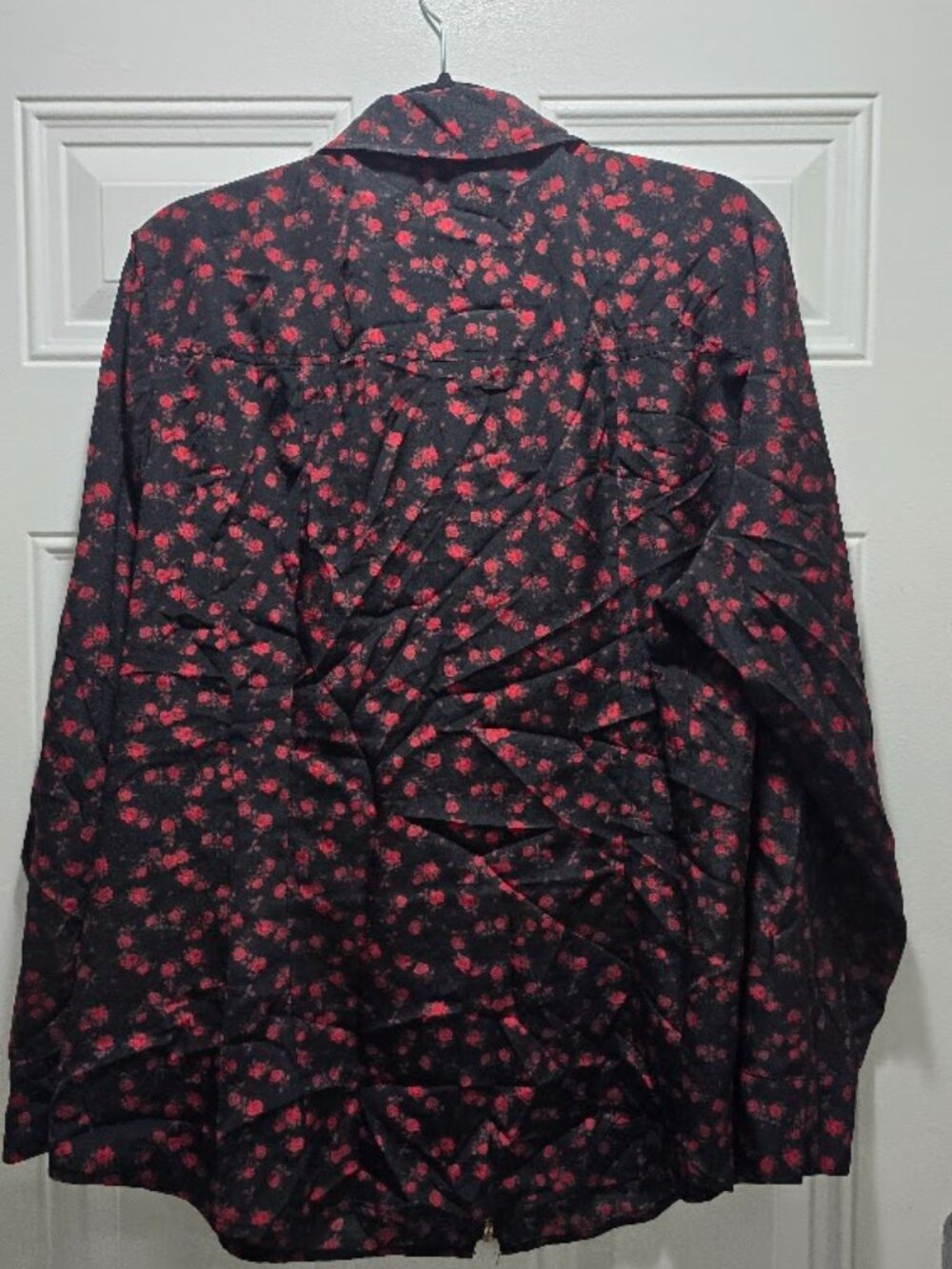 MICHAEL Michael Kors 2X Black Red Floral Zip Front Blouse Gold Hardware Plus - Picture 4 of 7